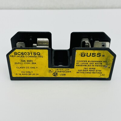 Bussmann BC6031SQ Class CC Single Fuse Holder 600V 20A ~Unused~