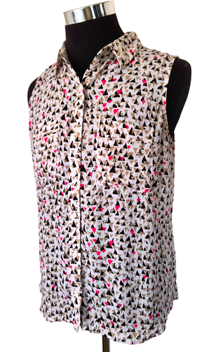 Apt. Blusa 9 Sin Mangas Para Mujer Talla Grande Botón Frontal Multicolor Geo en Marfil - Imagen 7 de 17