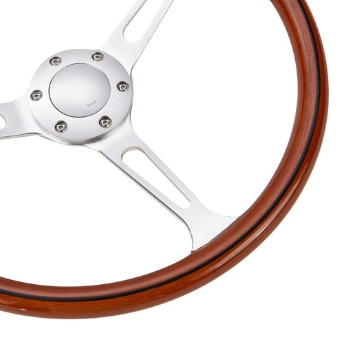 15 Zoll 380 mm klassisches Holzlenkrad tiefe Schale gebürstete Speiche silber Zierleiste & Horn - Bild 6 von 6