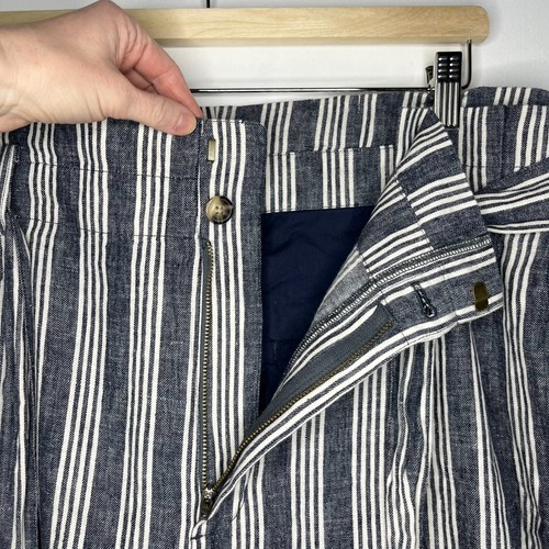 Madewell Womens Pant 20 Blue White Stripe Linen Cotton Paperbag High Rise Belted - Picture 10 of 24
