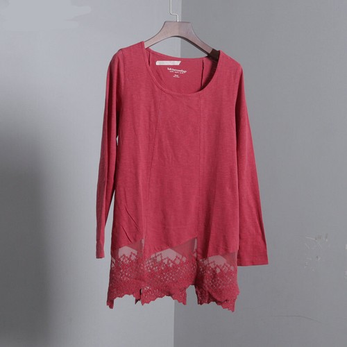 Soft Surroundings Dusty Red Lace Trim Tunic LARGE Asymmetric Top - Picture 2 of 6