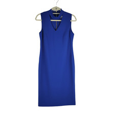 Calvin Klein Sheath Dress Sapphire Blue Chocker Keyhole Neckline Sleeveless sz 8