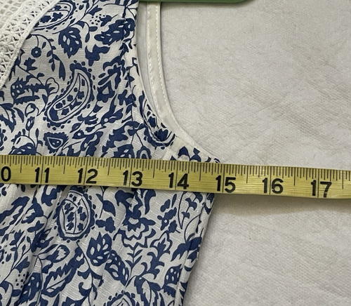 J Gee Damen Kleid lang gesmokte Taille Stufen Paisley blau weiß Gr. SP ärmellos - Bild 4 von 11