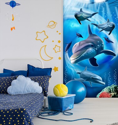 3D Animal Cute Dolphin G8708 Wallpaper Wall Murals Removable Self-adhesive Erin