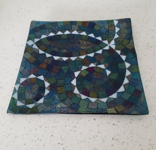 VTG Studio K Kathleen Ash 1997 Fused Iridescent Glass Dish 8.75" Mosaic - Picture 3 of 4