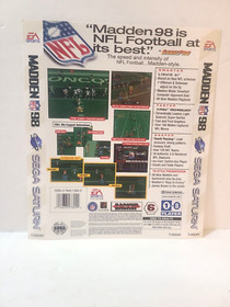 Madden 98 Sega Saturn Authentic Back Cover Art Rear Artwork Only OEM