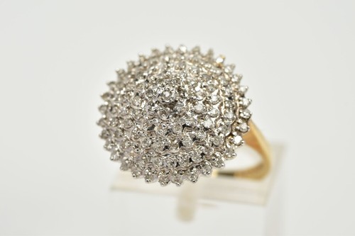 Superb Vintage 9ct Gold Diamond 1.5ct Cluster Cocktail Dress Ring & Box - Picture 2 of 12