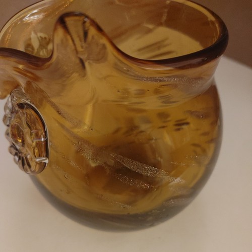 Hand Blow Amber OWL Art Glass Vase Gold Swirl - By Veyye Artisanal D9 - Picture 4 of 6
