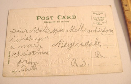 POSTAL DE NAVIDAD VINTAGE EN RELIEVE ~ SALUDOS NAVIDEÑOS ~ HECHA EN ALEMANIA ~ SERIE 77 - Imagen 2 de 2