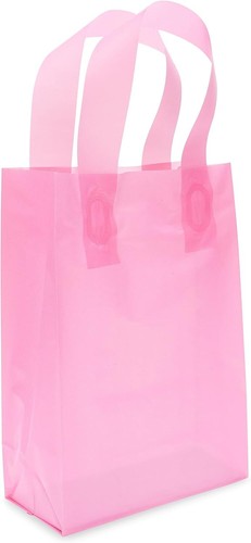 Plastic Shopping Bags with Handles - 6x3x9 50 Pack Mini Pink Clear - Picture 7 of 9