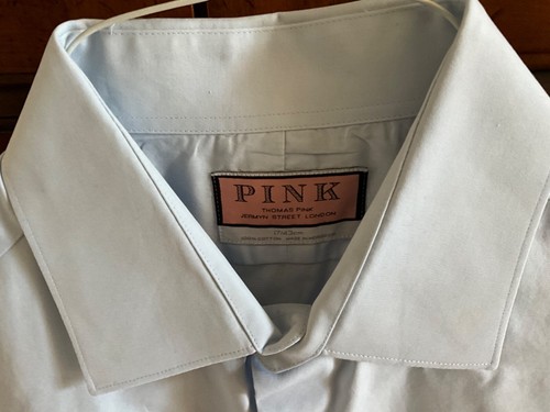 Camisa de vestir de lujo THOMAS ROSA azul liso 100% algodón a medida - 17 43 cm - Imagen 2 de 4