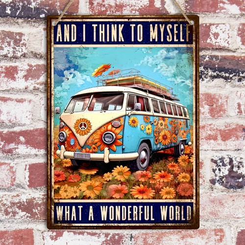 Letrero de metal Hippie And I Think To Myself placa de pared retro decoración de dormitorio vintage - Imagen 13 de 16