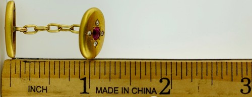 Antique French Victorian Era 18K Yellow Gold Rose Cut Diamonds+Ruby Cuff Links~ - Picture 9 of 11