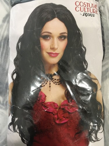 Costume Culture by Franco Deluxe Sultry Wig Natural Black Long NEW - Picture 3 of 3
