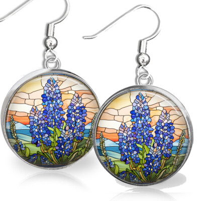 Bluebonnet Flower Dangle Earrings Sterling Silver Bluebonnet Flower Dangle Earrings Sterling Silver