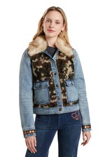 Desigual Wild Glam Denim & Camo Faux Fur Jacket Rrp£144 Style 21wwed02