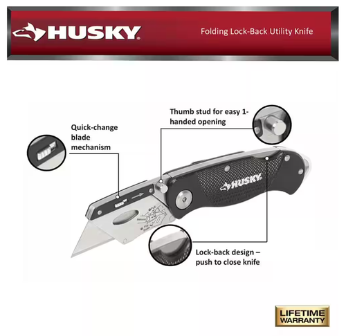 Husky Folding Utility Knife Lock Back 🆕 Set of 3 with extra blades. HOT BUY🔥 - Picture 6 of 6