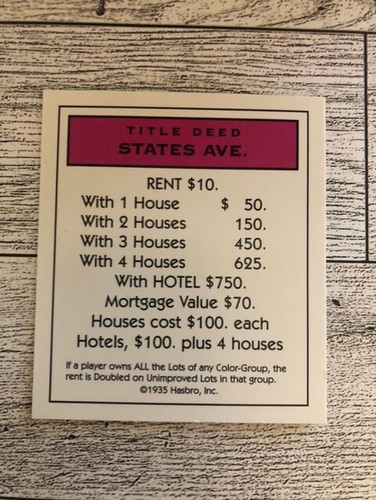 Hasbro Monopoly Property Cards Replacement You Pick Deed Title 2-5/8 x 3" - Picture 7 of 29