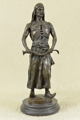 Signed Goudray L`Emir Nomadic Arab Middle Eastern Warrior Sword Bronze Statue