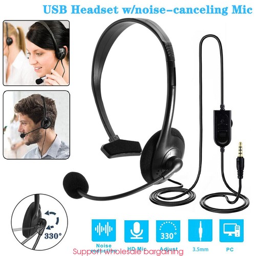 Wired Headset Headphones with Microphone 3.5mm For Computer PC Call Centre US