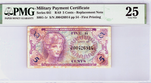 Series 641 5 Cents Replacement Note PMG 25 VF Pick # S881-1r