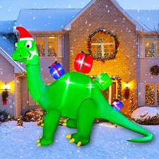 10.8 FT Christmas Inflatable Dinosaur LED Light-Up Yard Decoration