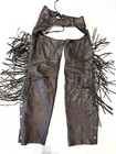 MOB Leather Black Leather Fringe Embroidered Zips Pockets Chaps Women's Sz M
