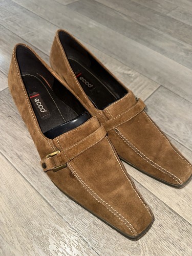 Ecco Brown Suede Heels Women’s Size UK6 EU39 Buckle Pumps Slip On Loafer Shoes - Picture 6 of 13