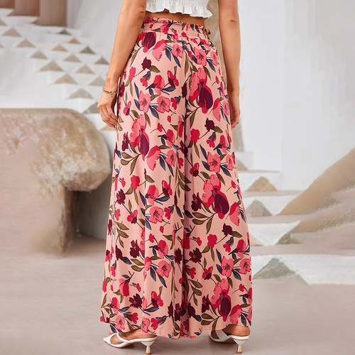 Women Floral Printed Floral Wide Leg Dress Pants Ladies Casual Loose Trousers - Picture 5 of 32
