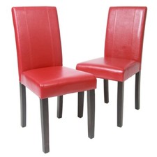 Urban Style Solid Wood Leatherette Padded Parson Chair, Red, Set of 2