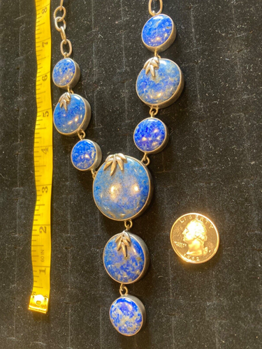 Vintage NATURAL BLUE LAPIS LAZULI .925 SILVER STATEMENT NECKLACE 117.5 GRAMS - Picture 3 of 9