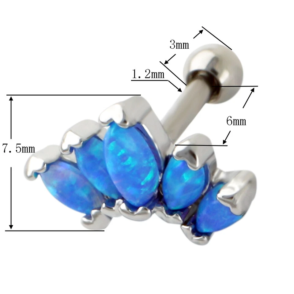 Pendiente de cartílago de ópalo de toma de fuerza 16G perno de hélice Tragus caracola lóbulo pendiente piercings Foto 2 de 4