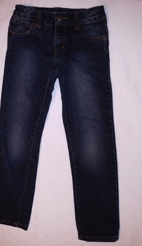 MOSSIMO SKINNY Girls Denim Blue JEANS Elastic Waistband Sz 6 Snap Button Jewels - Picture 3 of 10