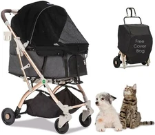 HPZ™ PET ROVER LITE Premium Light Travel Pet Stroller For Dogs & Cats - Black