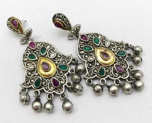 Vintage Boho 925 Silver Turquoise Gemstones Drop Dangle Hooks Earrings Jewelry