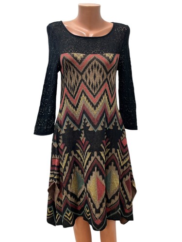 PERUVIAN CONNECTION Gr. S Kleid Strickkleid Mehrfarbif Häkel Crochet Ärmel