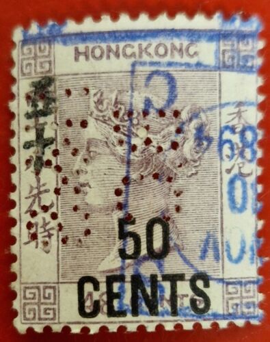 HONG KONG/British Crown Colony 1891 -SG49 50c on 48c Dull Purple Perfin - Picture 1 of 3