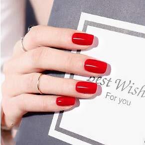 Glossy Press on Nails Red Short Square Fake Nails Full Cover Artificial - Bild 5 von 7