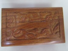 Floral Carved Sheesham Wood Cremation Dog Cat Urn Ashes Paw Prints IU274A
