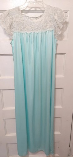 Vtg Shadowline Ladies Size Small Long Blue Lace Nightgown/Robe Peignoir Set USA - Bild 14 von 18
