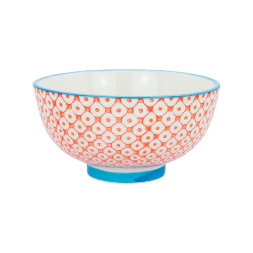 Patterned Rice Dessert Cereal Soup Bowls Porcelain Crockery Orange Blue 12cm x6 - Picture 4 of 5