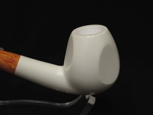 Bent Smooth Egg w/Long Shank Meerschaum Pipe Tobacco Smoking Big Bowl Case 7071 - Picture 6 of 11