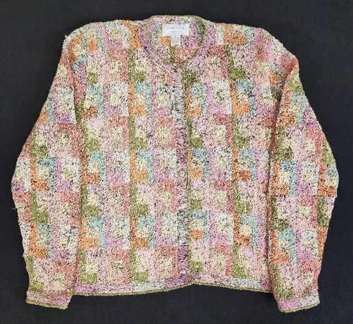 South Cotton Womens Knitted by Hand Cardigan Sweater Size L Multicolor #1722 - Picture 3 of 14