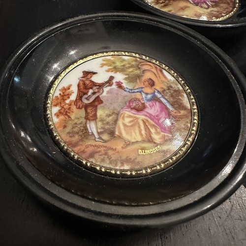 Vintage Limoges Porzellan gerahmte Szenen 3er Set viktorianische Szenen - Bild 2 von 8