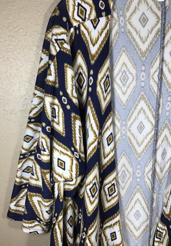 Cárdigan LuLaRoe para mujer talla M azul marino dorado tostado elástico manga 3/4 frente abierto 8-2 - Imagen 5 de 8