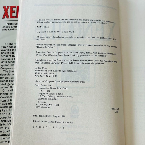 Xenocide (The Enders Series, Volume 3) Orson Scott Card Signed 1st Ed Hardcover - Bild 4 von 5