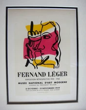 Stunning LEGER Antique Exposition Poster Yellow and Pink Face FRAMED SIGNED COA