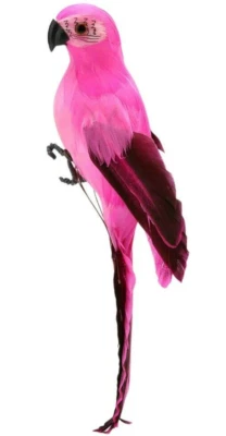 MARKENLOS Papagei mit echten Federn 25 cm Pink Beach Party Kostümzubehör Hawaii Deko