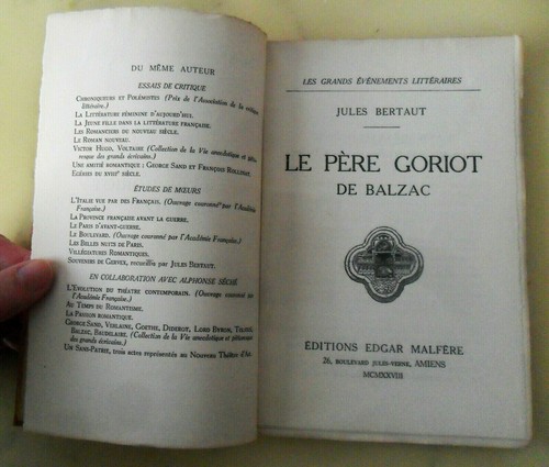 Le Pere Goriot de BALZAC French BOOK, Jules Bertaut 1928, Limited Edition, No 73 - Picture 5 of 12