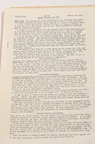 Lot of 7 Alfred Szego Numismatic Newsletters- c. 1967-1971 & Signed 1958 Letter - Picture 6 of 8